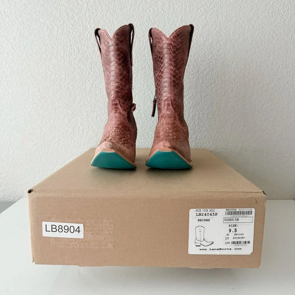 Lane NICE VICE Womens PInk Cowboy Boots Western Midi Calf Snip Toe Size 9.5 - Picture 12 of 13